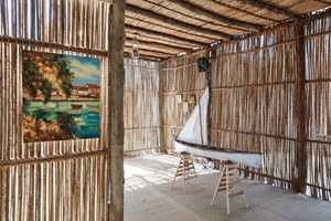Mario García Torres, 'Five Feet High and Rising' (2017). Installation view: Sharjah Biennial 13, ‘Tamawuj,’ Sharjah, UAE (10 March–12 June 2017). © Ocula. Photo: Charles Roussel.